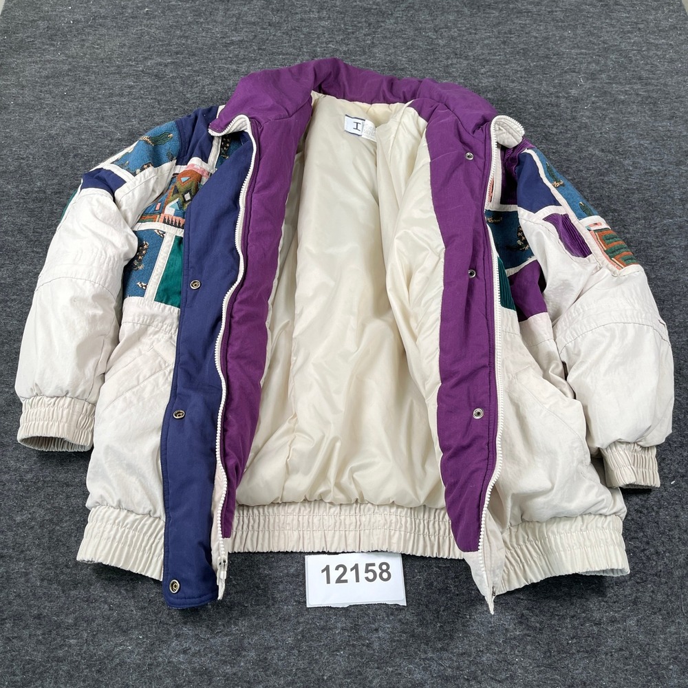 Vintage IZZI Jacket Mens Large Cream Patchwork Full Zip Southwestern Cowboy